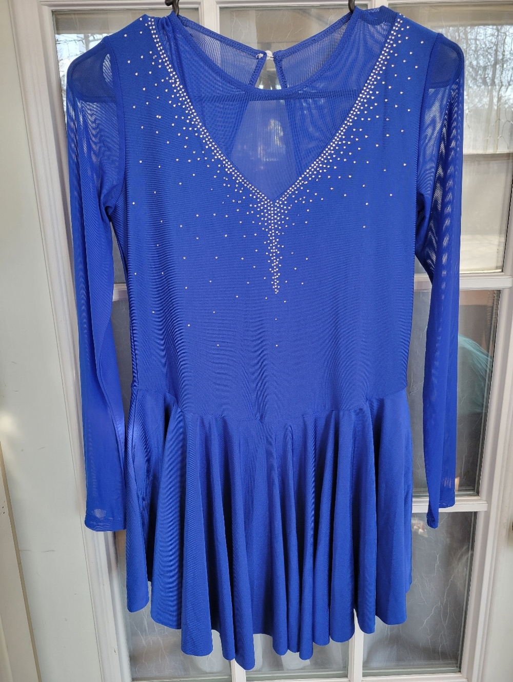 Royal Blue Long Sleeve Rhinestone Ice Skating Dress